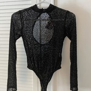 Sheer  Black Cheetah Bodysuit